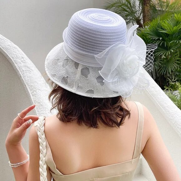 Kentucky Derby Dome Short Brim Mesh Fascinator Hat Women Floral Church Party - Picture 1 of 8